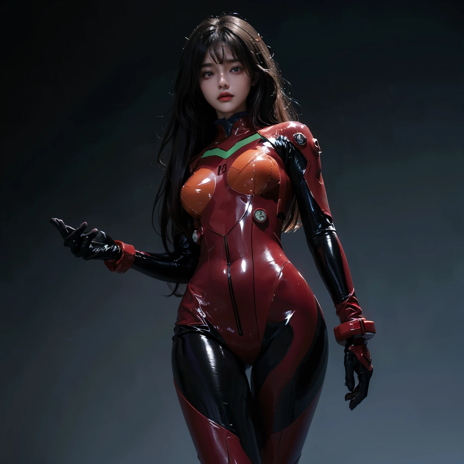 (((realistic))) photo, masterpiece, highest quality, 1girl, slender waist, best quality, pale skin, souryuuasukalangley, plugsuit 02, red bodysuit, white background, (detailed face and eyes:1.1), smug, blush, ((shy)), extremely delicate and beautiful girl, dynamic pose, (to8contrast style), 