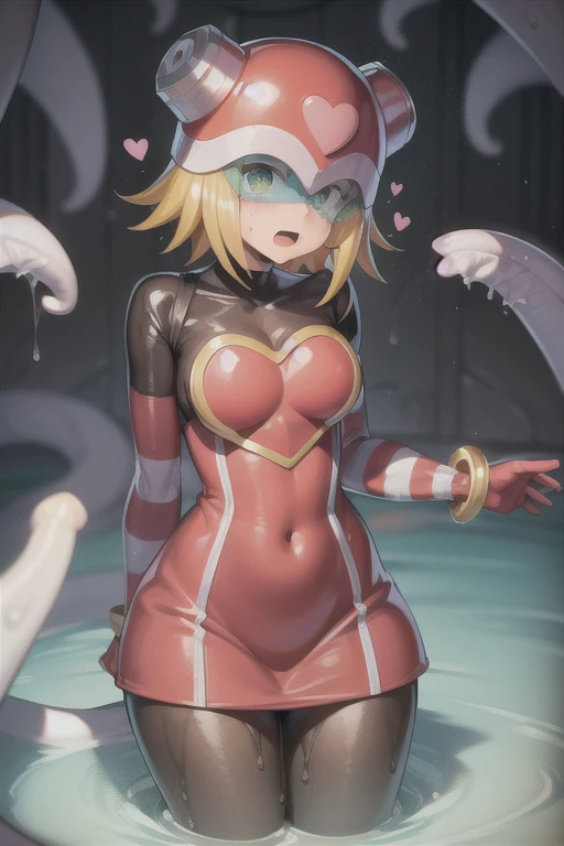 harpnote_megamansf, 1girl, blonde hair, short hair, bodysuit, heart, (helmet), green eyes, looking behind, crying, high quality, sad, masterpiece, torn clothes, bodysuit, breasts, large hips, concerned, tears, boobs out, thicc, torn clothes, slime all over, tentacles, open mouth, exposed breasts, defeated, perky breasts, cut clothes, ripped clothes, weak, belly button, tight clothes, torn bodysuit, transparent clothes, Thicc, raining, surrounded, trapped, imprisoned, tentacles grab leg, wet, wet clothes, captured, pantyhose, sewer, raining, side boob, green tentacles, penetration , surrounded by tentacles, tentacle penetration, penetrate, heart attack, dead eyes, pantyhose, agony, tears, bound, skirt, slimy tentacles, sticky tentacles, side view, , tentacle touches, tentacles grabbing, restraining, looking at viewer, held down, 
