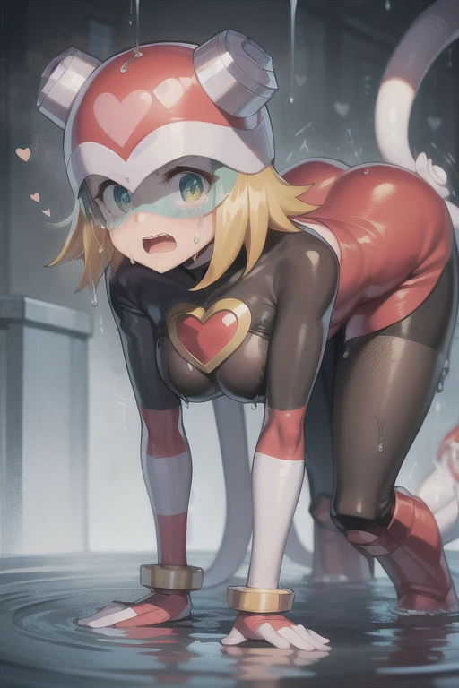 harpnote_megamansf, 1girl, blonde hair, short hair, bodysuit, heart, (helmet), green eyes, looking behind, crying, high quality, sad, masterpiece, torn clothes, bodysuit, breasts, large hips, concerned, tears, boobs out, thicc, torn clothes, slime all over, tentacles, open mouth, exposed breasts, defeated, perky breasts, cut clothes, ripped clothes, weak, belly button, tight clothes, torn bodysuit, transparent clothes, Thicc, raining, surrounded, trapped, imprisoned, tentacles grab leg, wet, wet clothes, captured, pantyhose, sewer, raining, side boob, green tentacles, penetration , surrounded by tentacles, tentacle penetration, penetrate, heart attack, dead eyes, pantyhose, agony, tears, bound, skirt, slimy tentacles, sticky tentacles, side view, , tentacle touches, tentacles grabbing, restraining, looking at viewer, held down, white puddle, white water, on all fours
