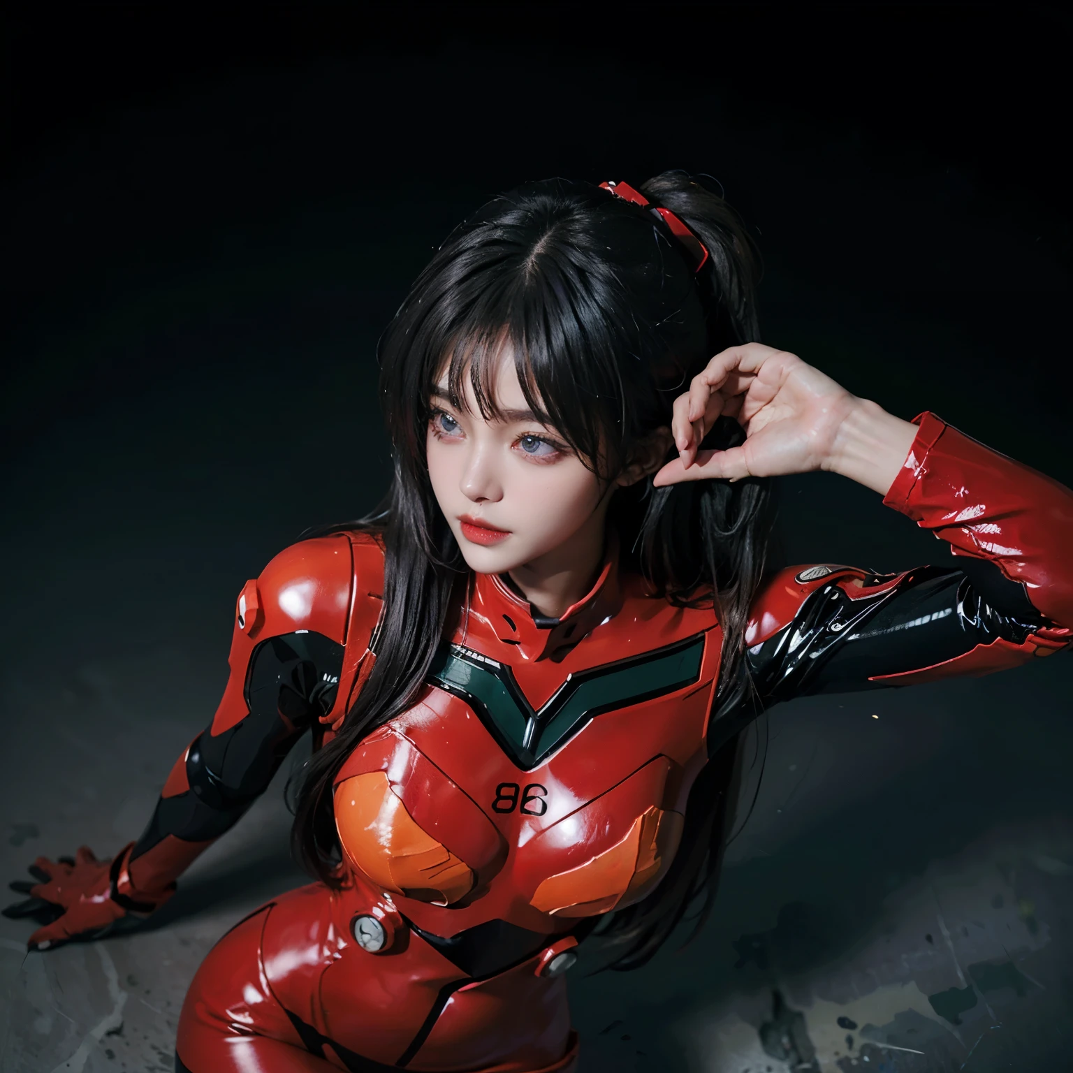 Rin Tohsaka from Fate Stay Night, sexy, police officer, black and red police outfit, Japanese special forces, innovative design, perfect composition, hentai, photorealistic, anime realism, 8k, ray tracing, volumetric lighting, hyperrealism, sitting on her desk, Japanese police station, Tokyo, Ghost in the Shell, bodysuit, police bodysuit