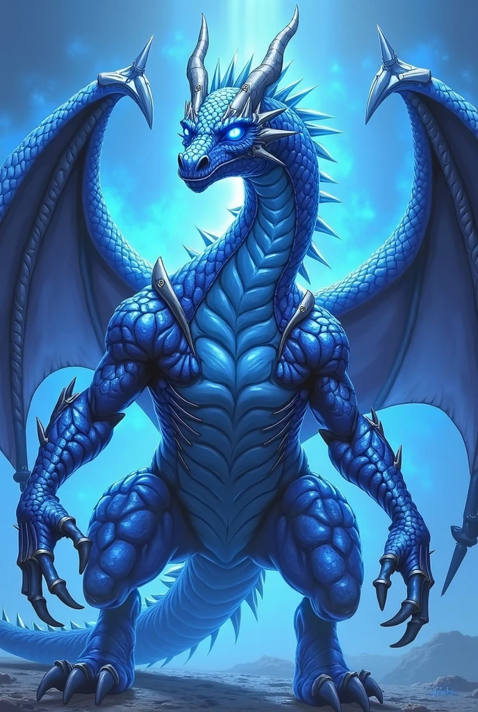 A blue anthropoid, super angry iron dragon having sex
