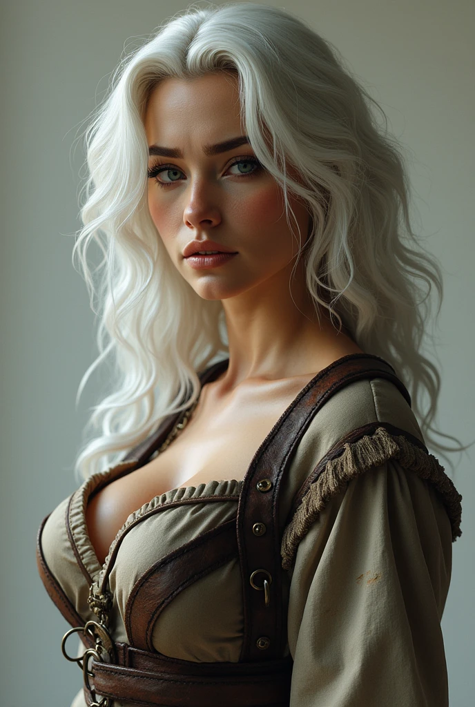 A beautiful young Viking peasant, very sexy, white hair, torn dress, she is posing for camera with a provocative and peverted smile, Viking hairstyle, sweaty body and face, dirty, captivating, wet, big breasts, bright blue eyes, viking village, rain, photo awarded by lee jeffries, kodak film photography, kodak lens portra 400 camera f1.6, extremely detailed, amazing, fine details, rich colors, realistic hyper realistic texture, dramatic lighting, unrealengine, trend in artstation, cinestill 800 tungsten, looking at the viewer, realistic photo, RAW photo, TanvirTamim, high quality, high resolution, sharp focus, extremely detailed, cinematic effect, full body portrait style.