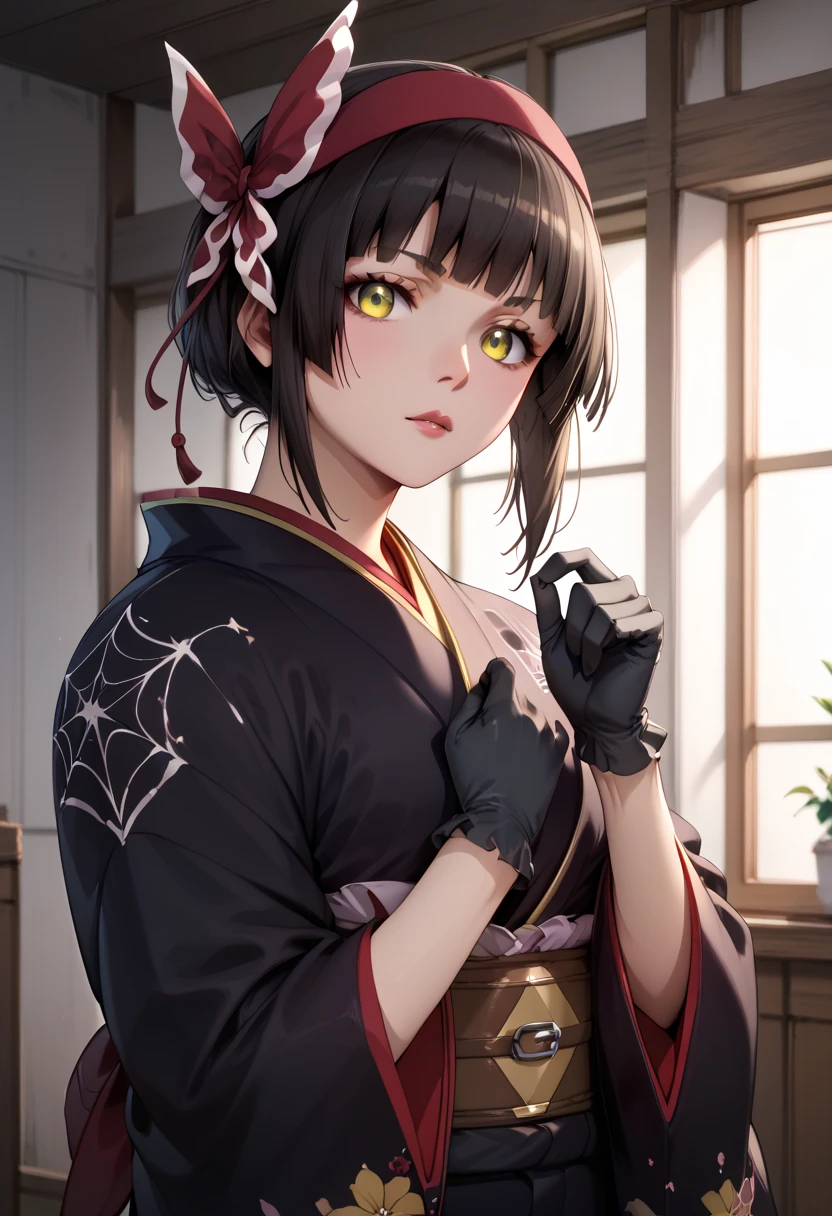 Tsukimio ( headband、kimono、band、Black gloves( yellow eyes、 black hair( If you need it, you don't need it)