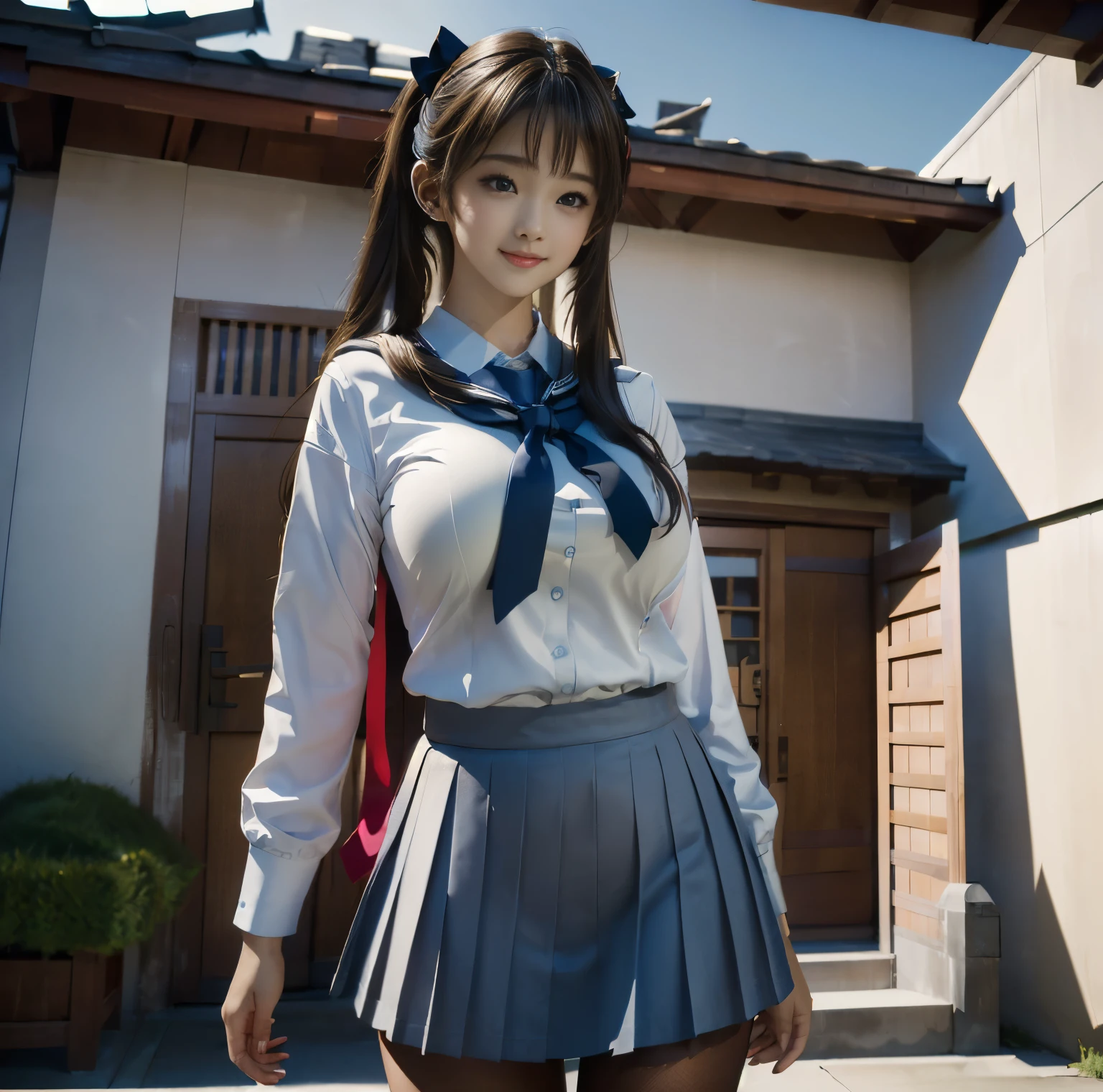 8K, RAW Photo, Best Quality, Masterpiece, Realistic, PhotoRealistic, Extremely Detailed 8k Wallpaper, Beautifully Detailed Eyes, Finely Detailed Face, 
 BREAK 
Professional Lighting, Rim Lighting, 
 BREAK 
Outside, in Kanazawa, Summer, 
Perfectly Anatomically Correct:1.2, 5 Beautiful Thin Finger:1.2, 
 BREAK 
1 Girl, Going Back to Home, 
(Very Short Ponytail Hair:1.2, Symmetrical Clear Eyes:1.0, Captivating Eye Reflections:1.0, 
(Kawaii), [Japanese], Wide-Set Eyes, Big Eyes, tareme, (White Skinned), Embarrassed, Blush, 1, 
(Round Face, Round Chin), Wet Hair, Messy Hair, [Pouted Cheek]), 
(One Hand Extending to the Viewer:1.2), 
Light Smiling, 
jk, Random School Uniforms, 
[[Showing off Buttocks:1.1, Medium ASS Upturned:1.1, Beautiful Ideal Spherical Shape Buttocks:1.1, Upward Facing Small Breasts, Skindantation:1.0, Curvy Thighs]], 
Looking Back Viewer, 
 BREAK 
SFW:1.0, 
 BREAK 
POV shot, Body Focus:1.0, from Bellow:1.2, from Behind:1.0, from Right Side:1.0, Bokeh:1.2