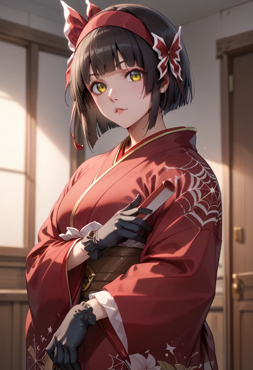 Tsukimio ( headband、kimono、band、Black gloves( yellow eyes、 black hair( If you need it, you don't need it)、whole body、Christmas course、 Santa costume、 kimono、 red clothes