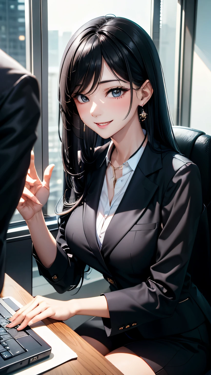 The male protagonist is talking to a woman with long black hair dressed in business attire., The woman is smiling、Photography is fun, 5 Luxury Offices