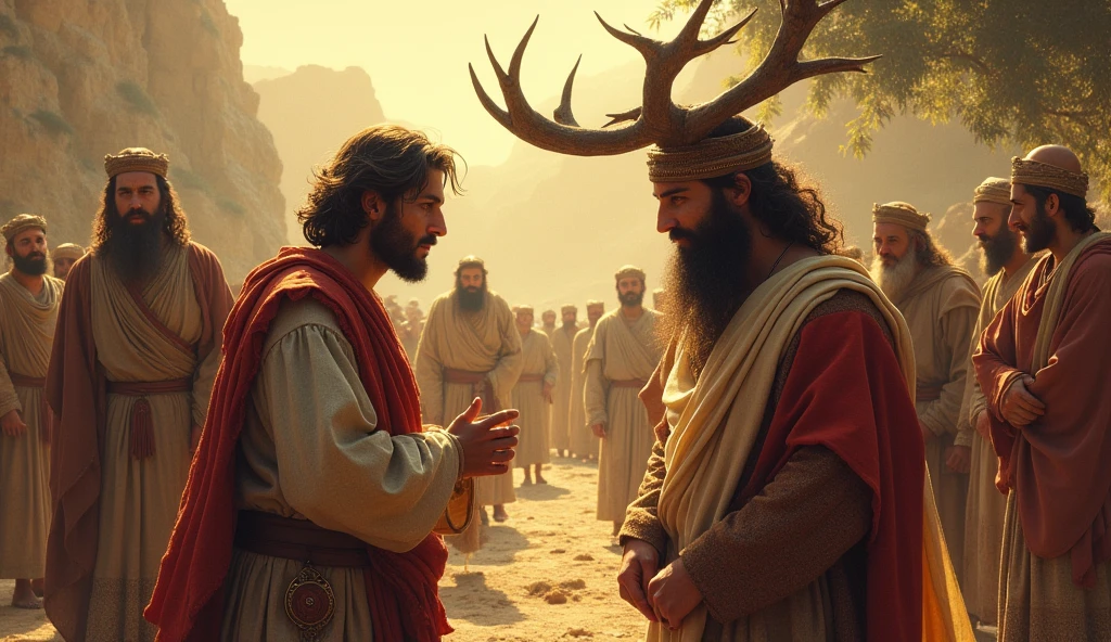 Prompt 1:
Photorealistic Images prompt structure: "Cain and Abel offering sacrifices to God; Abel holding a lamb while Cain presents fruits of the earth, Realistic, Religious art, Renaissance art, Camera: Canon 5D Mark IV, Medium shot, Detailed lighting with warm tones and soft shadows, Lens: 50mm, Front view, High resolution 4K"