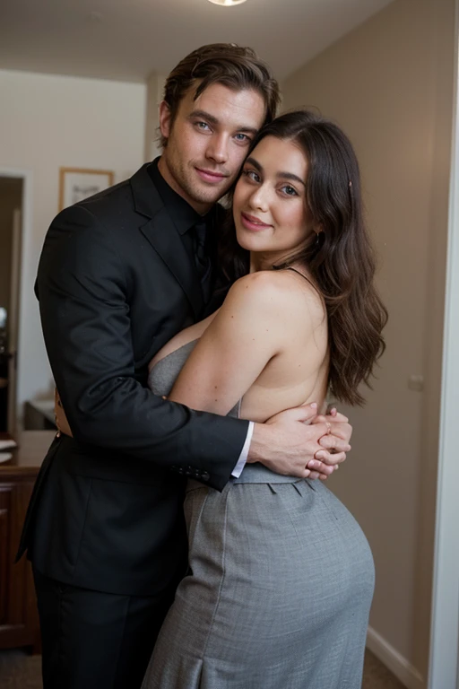 Bigg girl with suit boy hug
