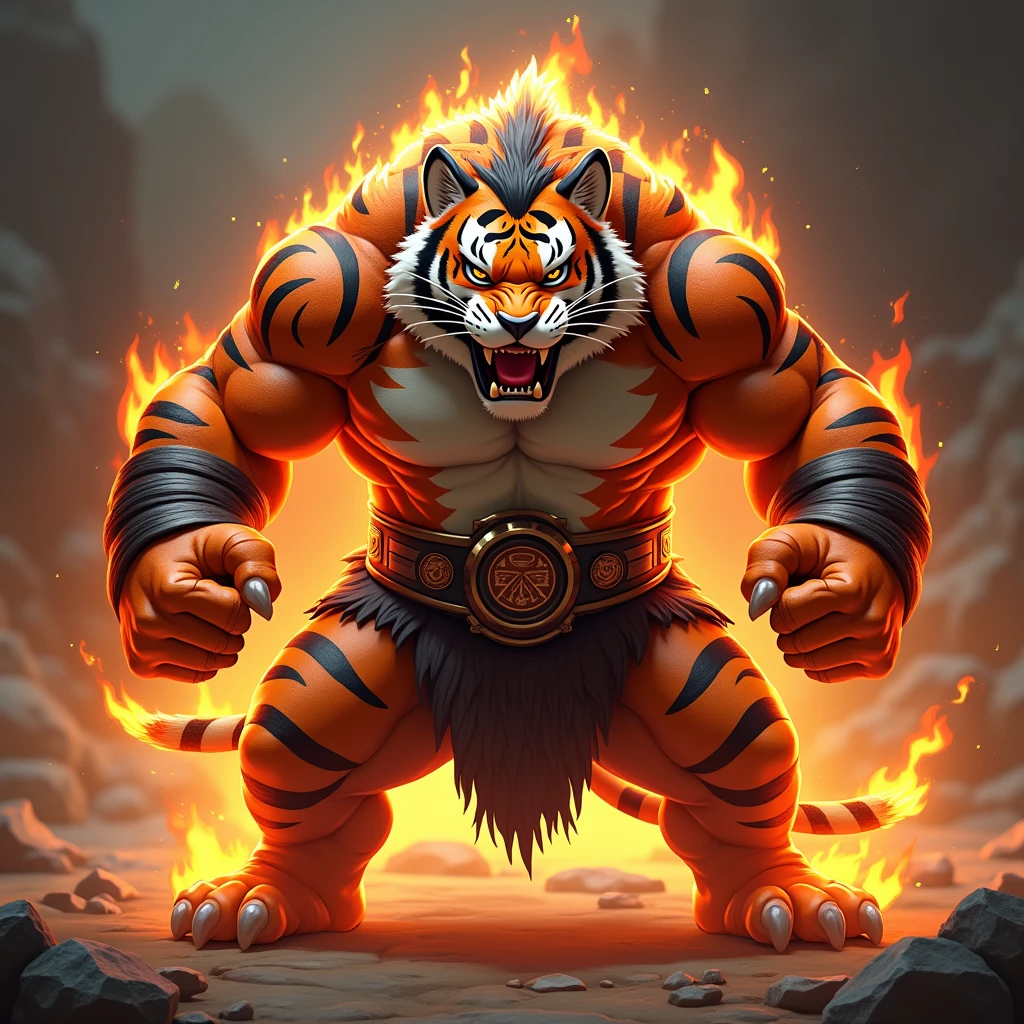 A tiger，strong，red colour，rampage，Magic
