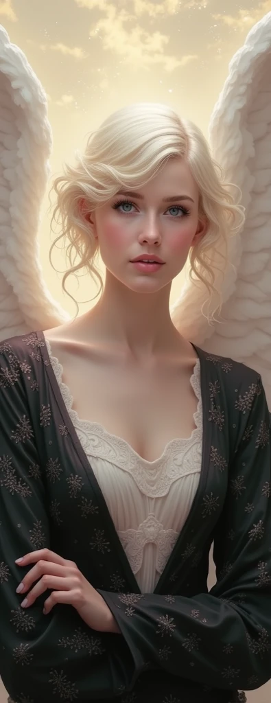 (only one woman), angle from below, (complex), (Art Nouveau, round face, smiling), (((she is touching her breasts with overflowing from clothes by herself , ecstasy face))), drooping eyes, blush, blond, braid,nudes