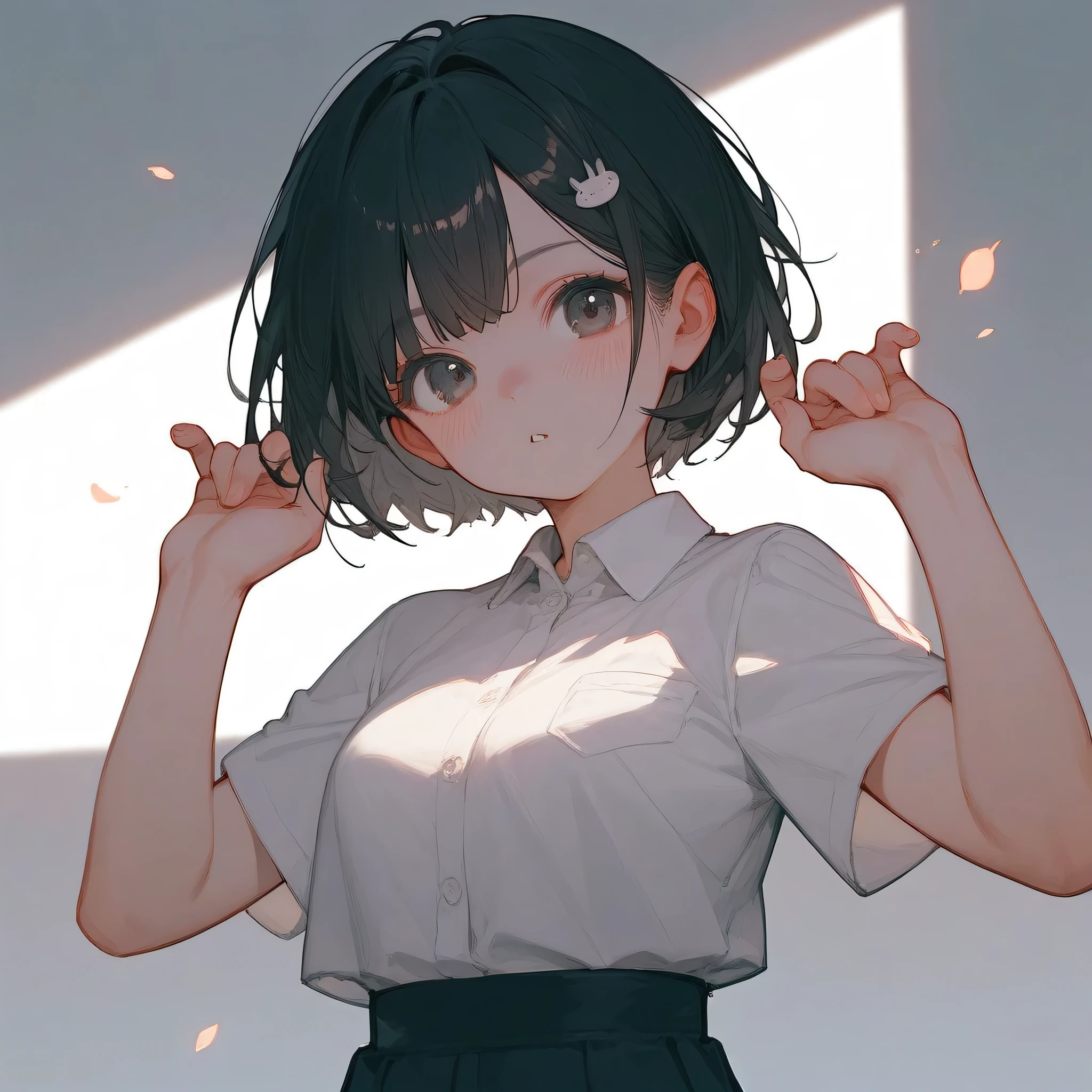 "(A perfect masterpiece:1.2), (Highest quality:1.2), A stunning face, Mature and fat, Big eyes, Compensate, Long and luxurious eyelashes, Lip, Irresistible charisma.",belly button,(((A girl who looks like a boy))),(((Very short hair))),腹logic,Raised arms,Browsing Caution,(((logic))),Sports pants,Sportswear,Hair Clip,training,Sweat,yoga,wallpaper,White T-shirt,Small breasts,Pixie Cut