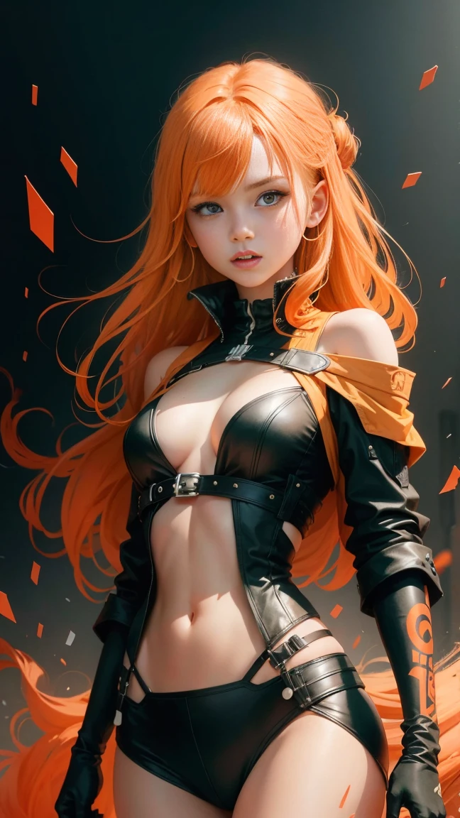 (Power), 1girl, solo, Chainsaw Man, red Horns On Head, 20 years old, beautiful girl, with long straight hair, Reddish Yellow Eyes, jagged teeth. Hair Color Reddish Blonde, Slim and toned body, looks very strong.
