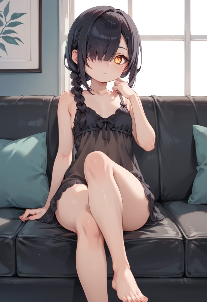 (child)，highest quality，Beautiful face in every detail，cute，Dark brown eyes，(背の低いcute女の子，Small young student，Young delicate girl）,（masterpiece，Top quality)，Black Hair，Sleepy expression，Sleeveless，(White shorts)，squat