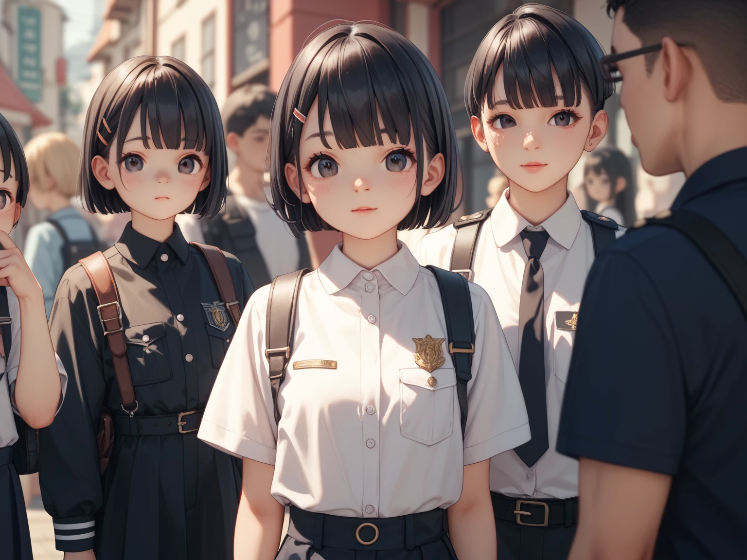 NSFW、people数（１people）、Young girl（８talent、loli、 Kindergarten Mother）、Black Hair、 shortcut、 dark eyes、clothing（ is wearing a uniform）、expression（ facing here ）、background（smudged black）、