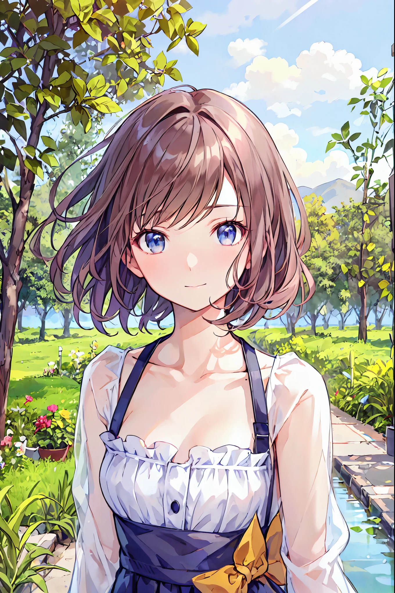 highest quality、genuine、Super detailed、finely、High resolution、8k wallpaper、one beautiful woman、、、light brown disheveled hair、wearing a tank top、sharp focus、perfect dynamic composition、beautiful and detailed eyes、thin hair、Detailed genuine skin texture、smile、model body shape、In a windswept meadow
