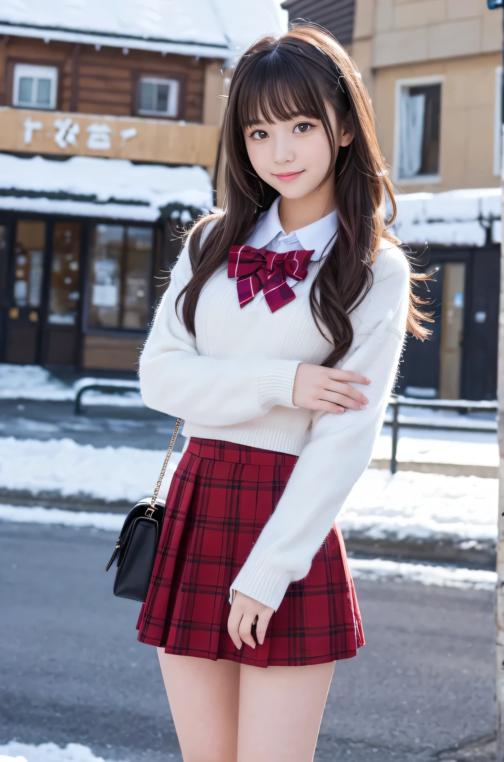 bit girl,kawaii,a skirt,18yr old,issuance,cute big breasts,snow landscape,first love,the street,Super cute,Bow knot,Create the cutest little girl