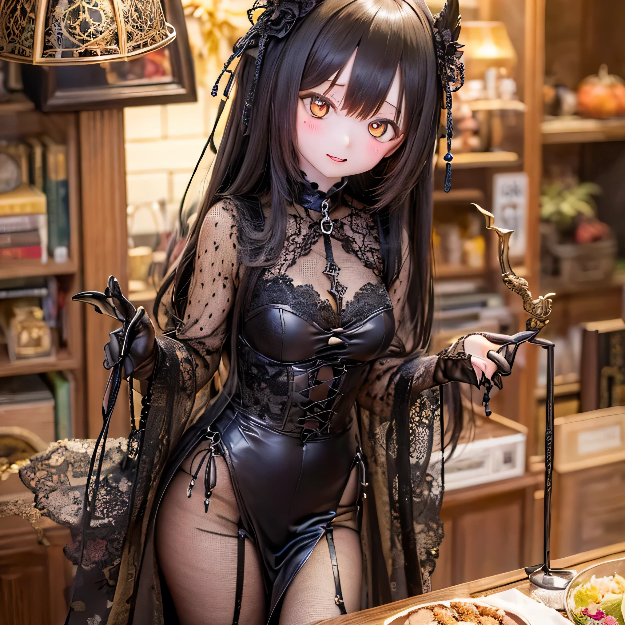 Drill hair, maid headdress, Horns, Heart-shaped pupils, Fake animal ears, Smile, grin, Light smile, Shy, Blush, Lick lip, Seductive smile, smiley, High detail, Ray tracing, god light, reflective light, Masterpiece, Textured skin, High details, High quality, Best quality, A high resolution, 1080p, HD, 16k,sb