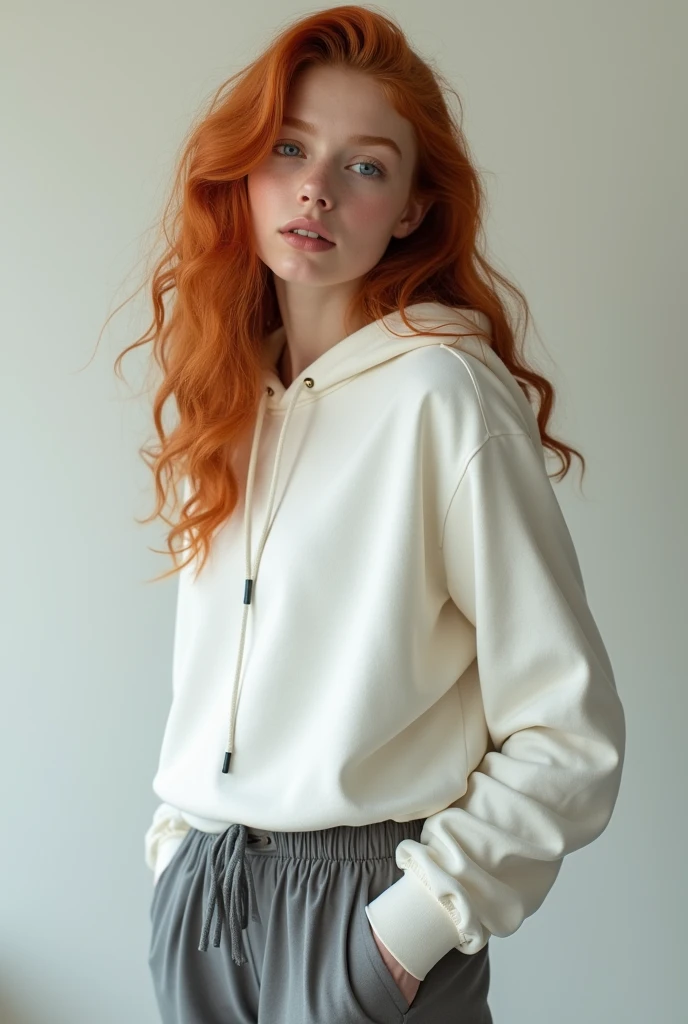 1girl in, age19, Solo, Aesthetic artwork, irish  redhead, wavy ginger hair, shoulder length ginger hair, gray eyes, light grey eyes, some small freckles, pale skin, A-cup, small breasts, runners body, fullbody shot, perfect tense, (textured skin, skin pores:1.1), (moles:0.8), imperfect skin, goosebumps, in a kitchen staring out a window, coffee, sad, crying, depressed expression, (extremely detailed 8k wallpaper), soft lighting, high quality, film grain, Fujifilm XT3 sharp focus, f 5.6, 50mm, High Detail, Sharp focus,(natural light), (seductive), gray hoodie, oversized hoodie, Realistic, ultra realistic, photo realistic, crazy details, complex details, hyper detailed,