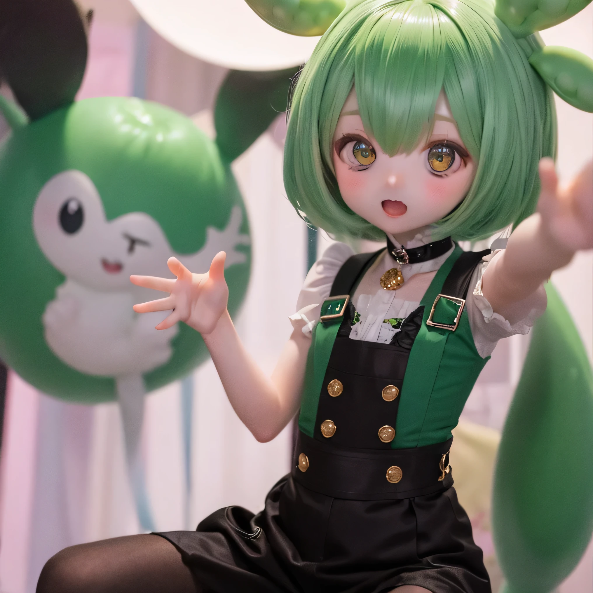      green-haired Zundaman in a cute pose、(((What is it???？ PERFORMANCE  )))