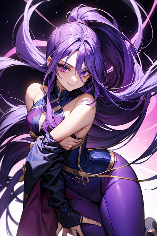medusa, cabelo lizo, cabelo violeta, olhos azul, loli, cabelos  serpente, roupa ninja