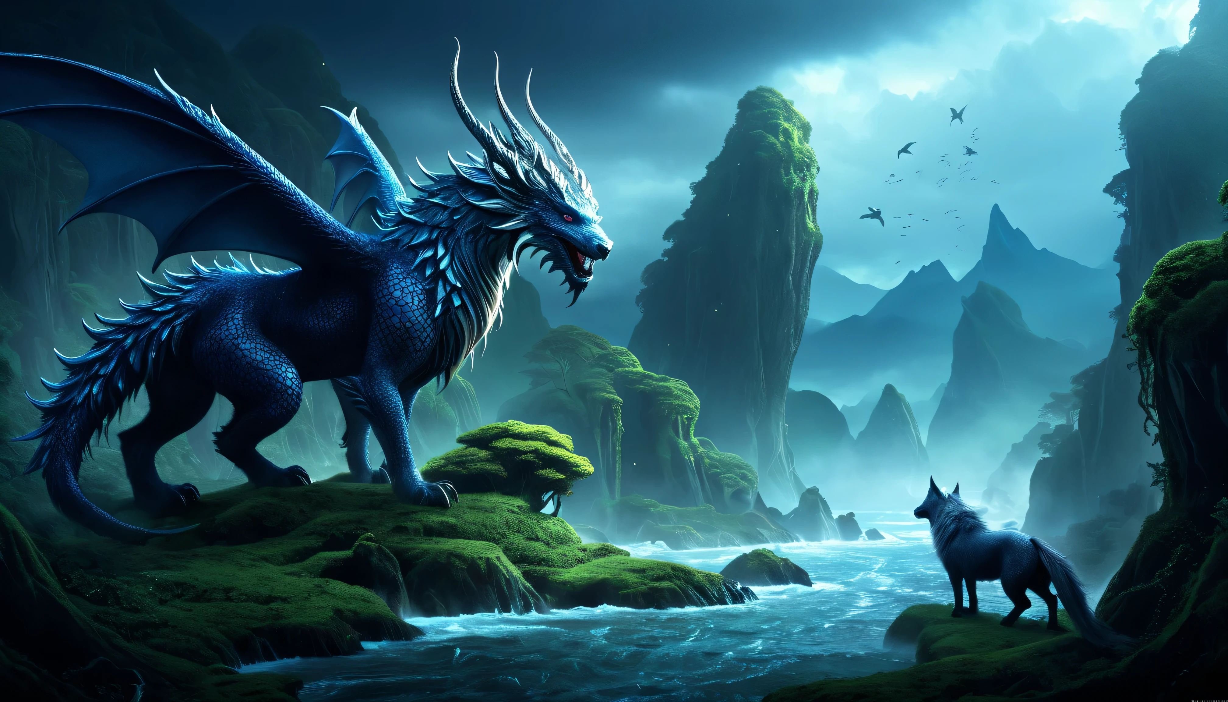 "5 majestic dragons elegantly resting in a tranquil pond, 5 dragons swimming, creating a mesmerizing and fantastical scene, embodying the essence of mythical creatures."