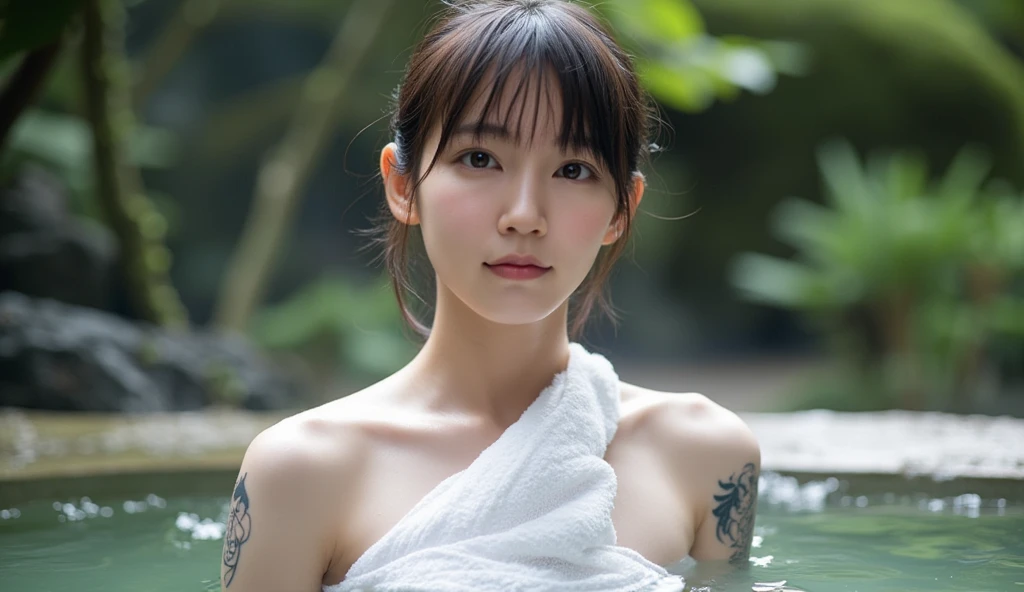 highest quality,masterpiece,Ultra-high resolution,Original photo, Ultra-high resolution,Two Girls:1.5,Slender body, Full nude Body,high waist,Flashy makeup using red eyeshadow,Big smile,Short cut with subtle side waves,whole body,onsen background,topless nude, erect nipples, ((fully naked)), crawling on-all-fours, facing camera, breasts hanging down, cherry blossoms