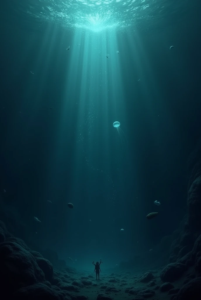 The deep, dark ocean with mysterious sound waves radiating from an ...