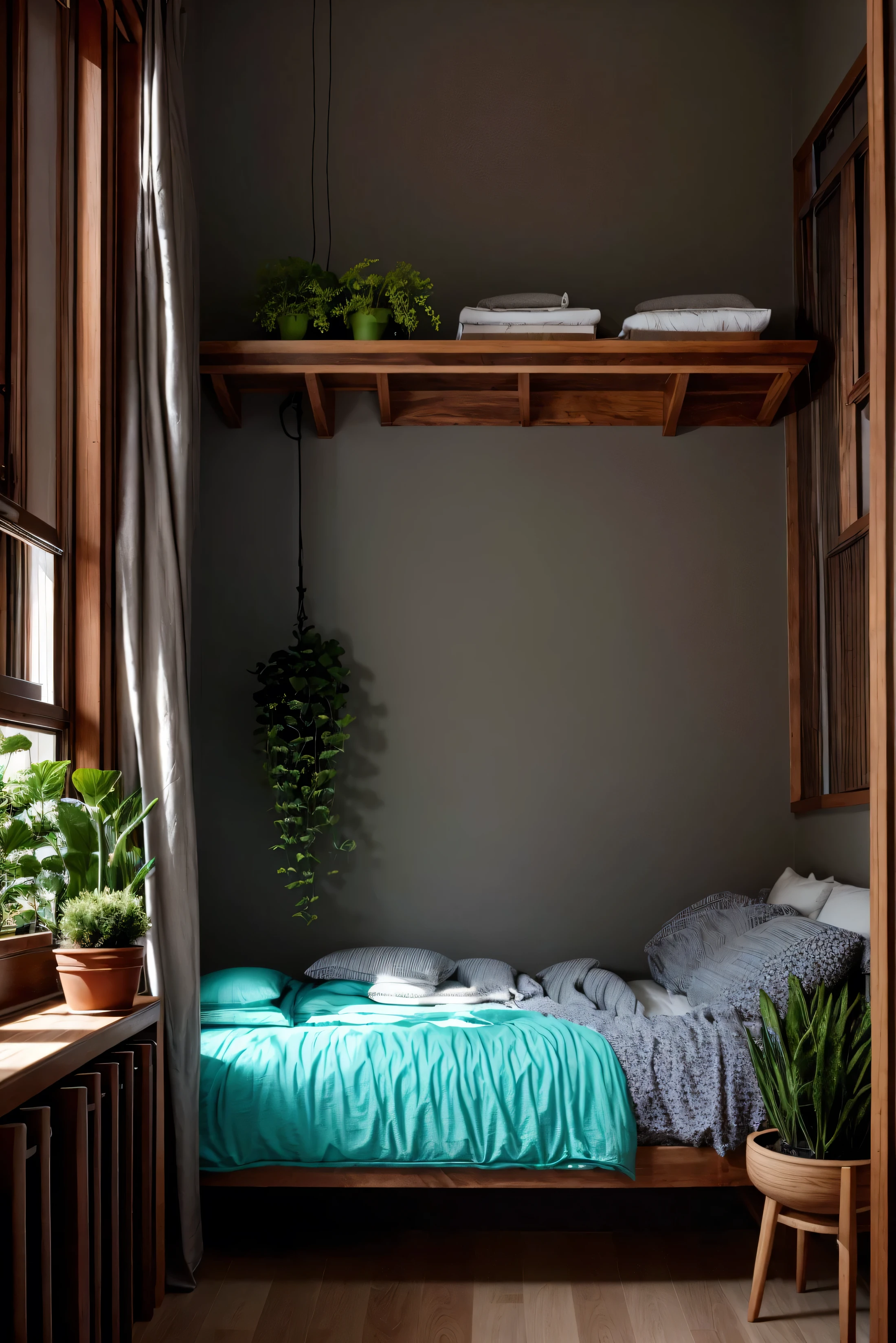 Stylish、interior、 natural、wood、spring、bedroom、Houseplants、cute、Organic