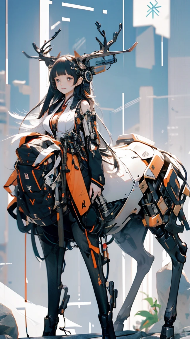   High Resolution  ,   high detail,   High Quality  ， graduate School， Artificial Human， mechanical ，Japanese style girl，Centaur，long hair, Bangs, Big breasts， Remodeling 