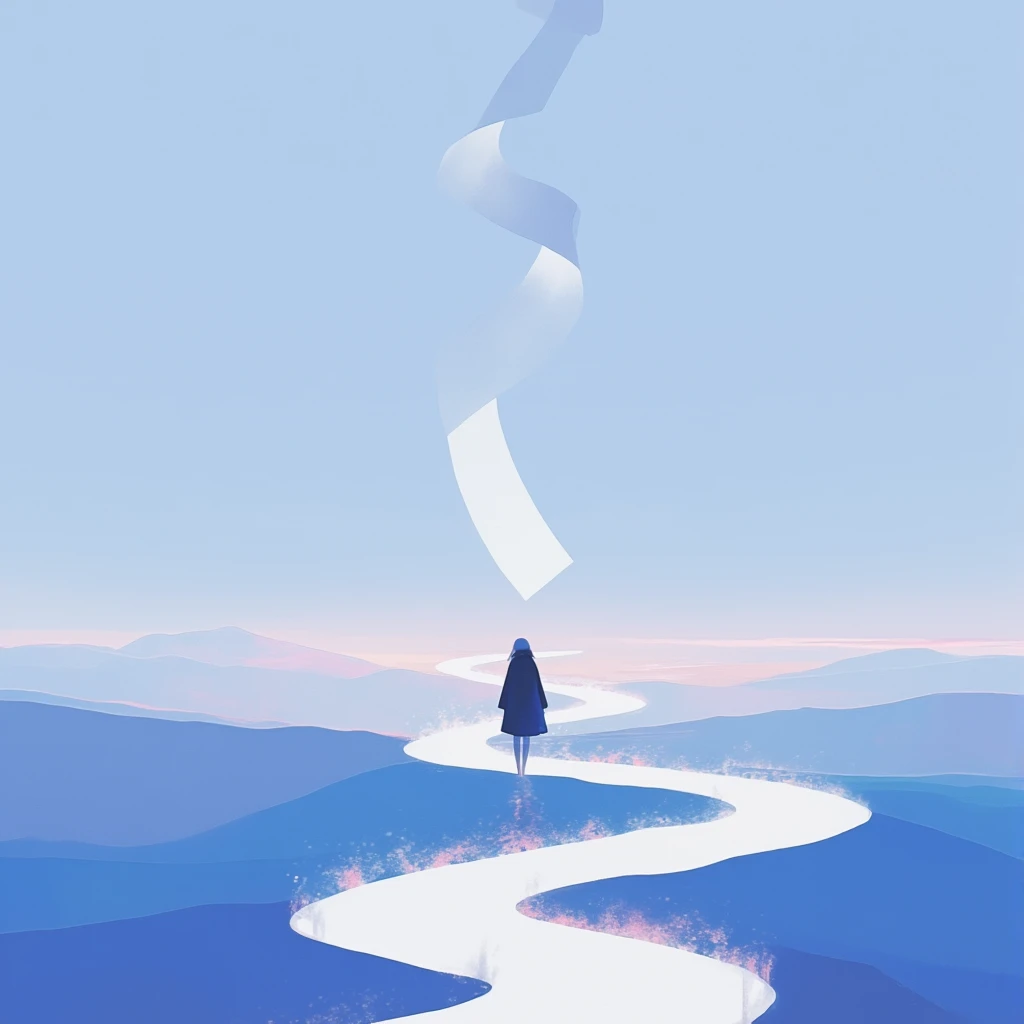  simple style ， vector graphics，Journey，Back，Clipping，Lonely， blue