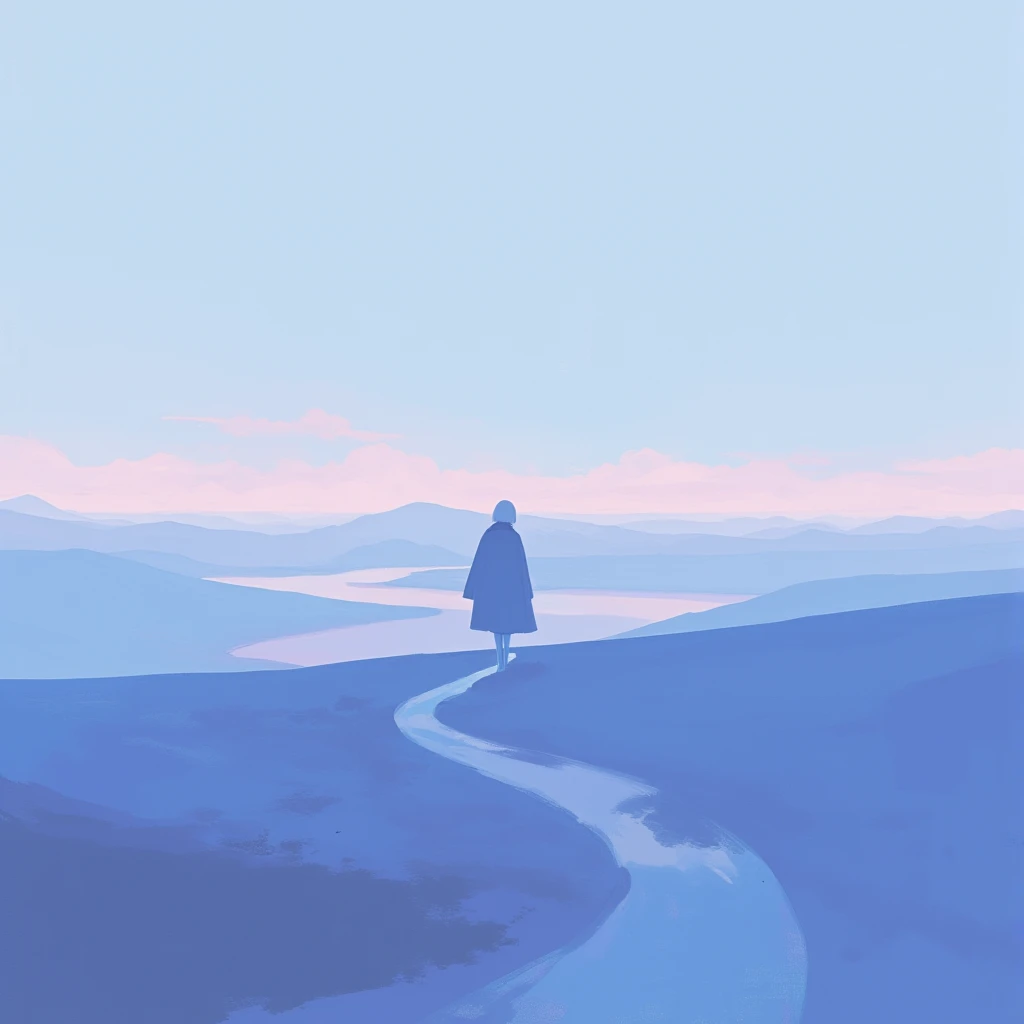  simple style ， vector graphics，Journey，Back，Clipping，Lonely， blue