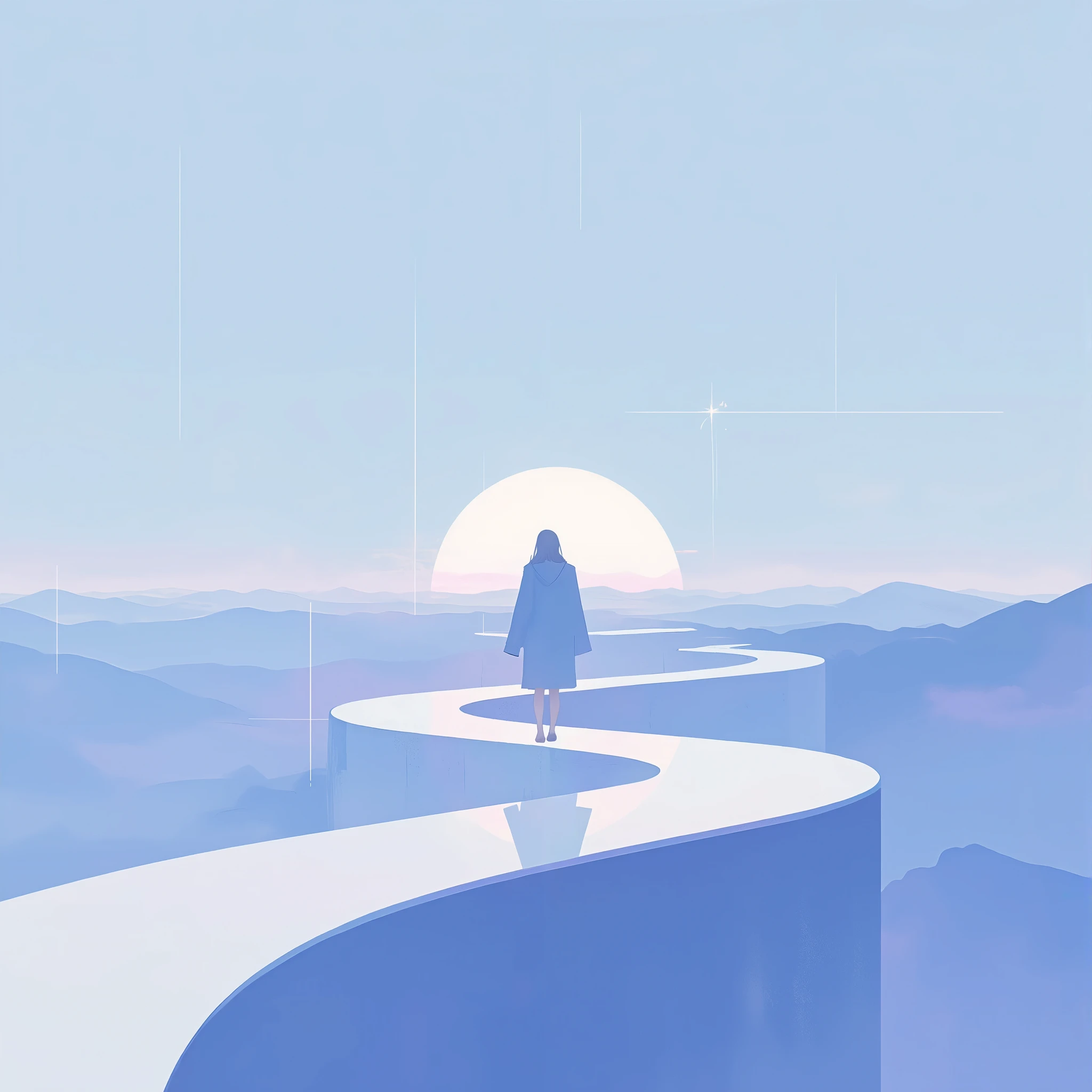  simple style ， vector graphics，Journey，Back，Clipping，Lonely， blue