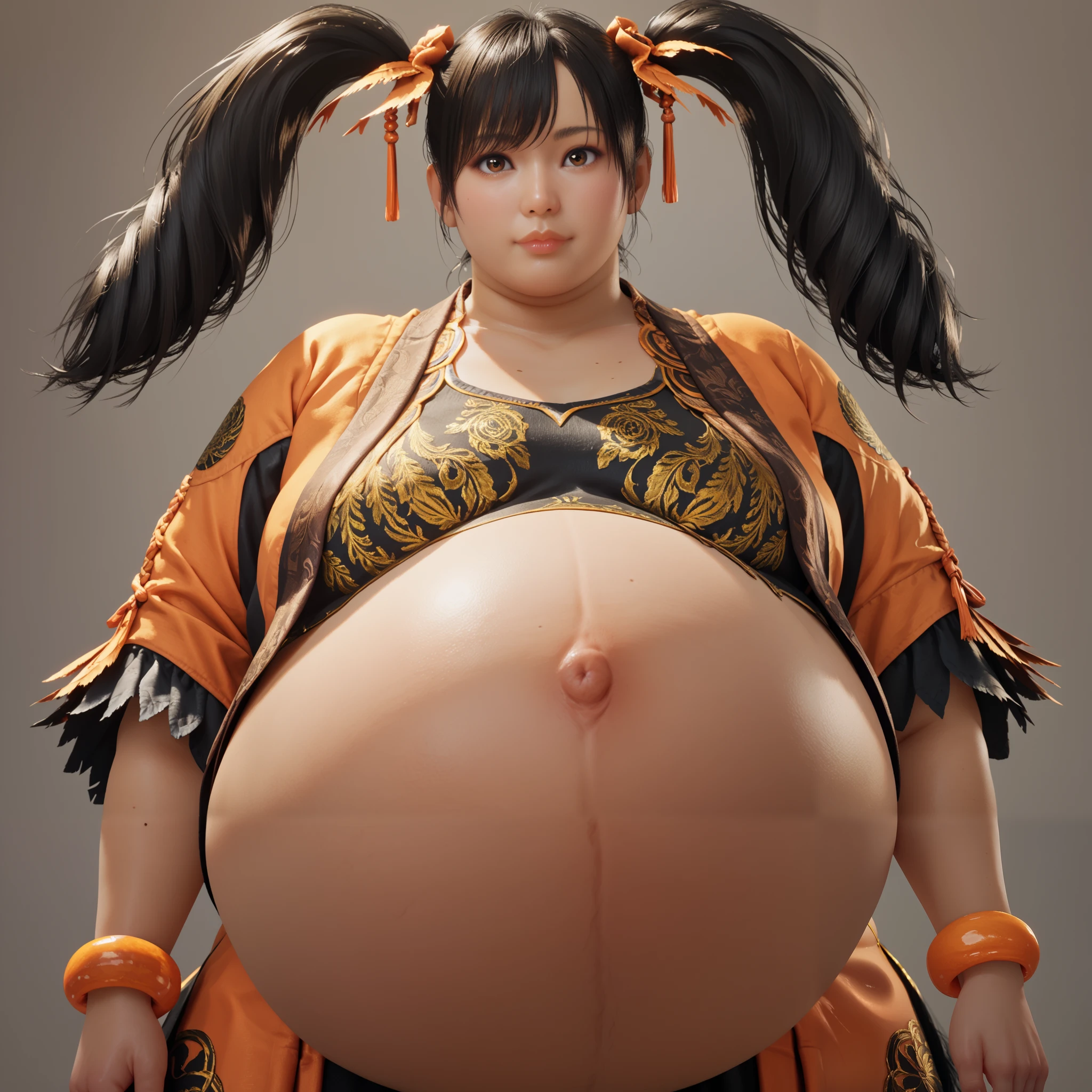 score_9, score_8_up, score_7_up, 
TKXiaoyu, 1girl, twin tails, black hair, brown eyes, looking at viewer, portrait,pregnant, biggest pregnant belly, thicc, fat. SSBBW