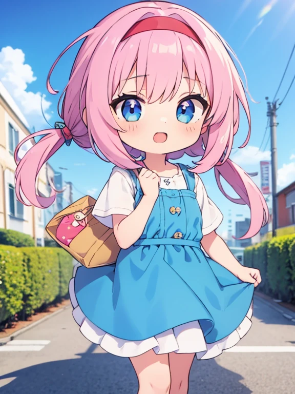 Draw me a cute using a hat and sling bag with a pink color