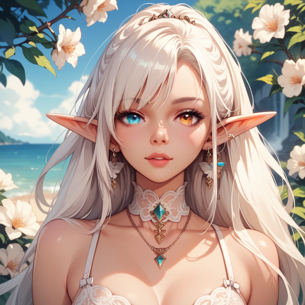 (Ultra Quality,Unparalleled Masterpiece:1.4)Ultra-Detailed CG,4K(Ultra-Detailed Clear Absurdly-Vivid Mint Big Eyes:1.2)Gorgeous Round Detailed Face(Voluptuous:1.4)Elf(Gigantic Breasts:1.8)(Voluminous Long Blonde Hair: 1.4)ADULT(Bangs, Sidelocks:1.2)Seductive(intricately detailed white dress:1.3)(Zelda)(Celestine Lucullus: 1.2)(Solo:1.4)(1Girl: 0.5)(Facing Viewer:1.2)(arms behind back:1.4)(Cowboy Shot:1.2)(from above:1.1),Skindentation(Curvaceous:1.4)(Curvy:1.4)(Bimbo: 1.4)(Normal Waist: 1.2)(Thick Lips: 1.3)small-nose(light smile: 1.2)Rocks,Trees, Plants,Bush,(long Pointy Ears:1.3)((gigantomastia))((macromastia))(((ridiculously large breasts)))(((((enormous breast)))))(absurdly huge breasts:1.5)sagging breasts,venusbody