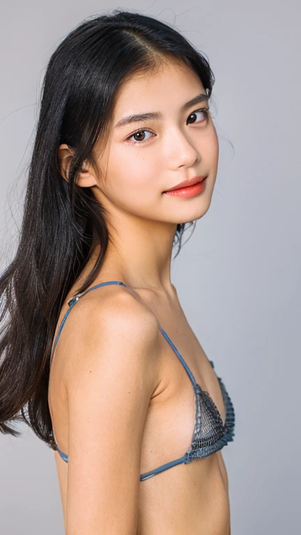 ((best quality)), ((masterpiece)), (detailed), Black long hair,Bangs,Brown eyes,
,Blue Dress,Very pretty face,whole body,High-resolution images,Freckles on nose,Realism,Chinese mixed race