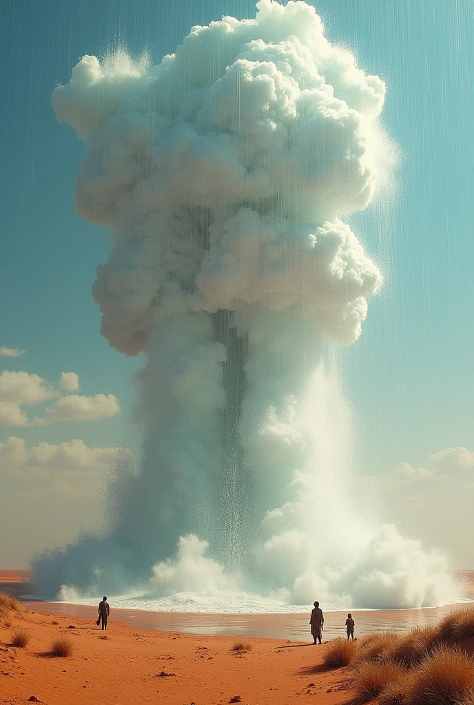 Suddenly, In sahara it was heavily raining, and water was exploding out of the ground. 