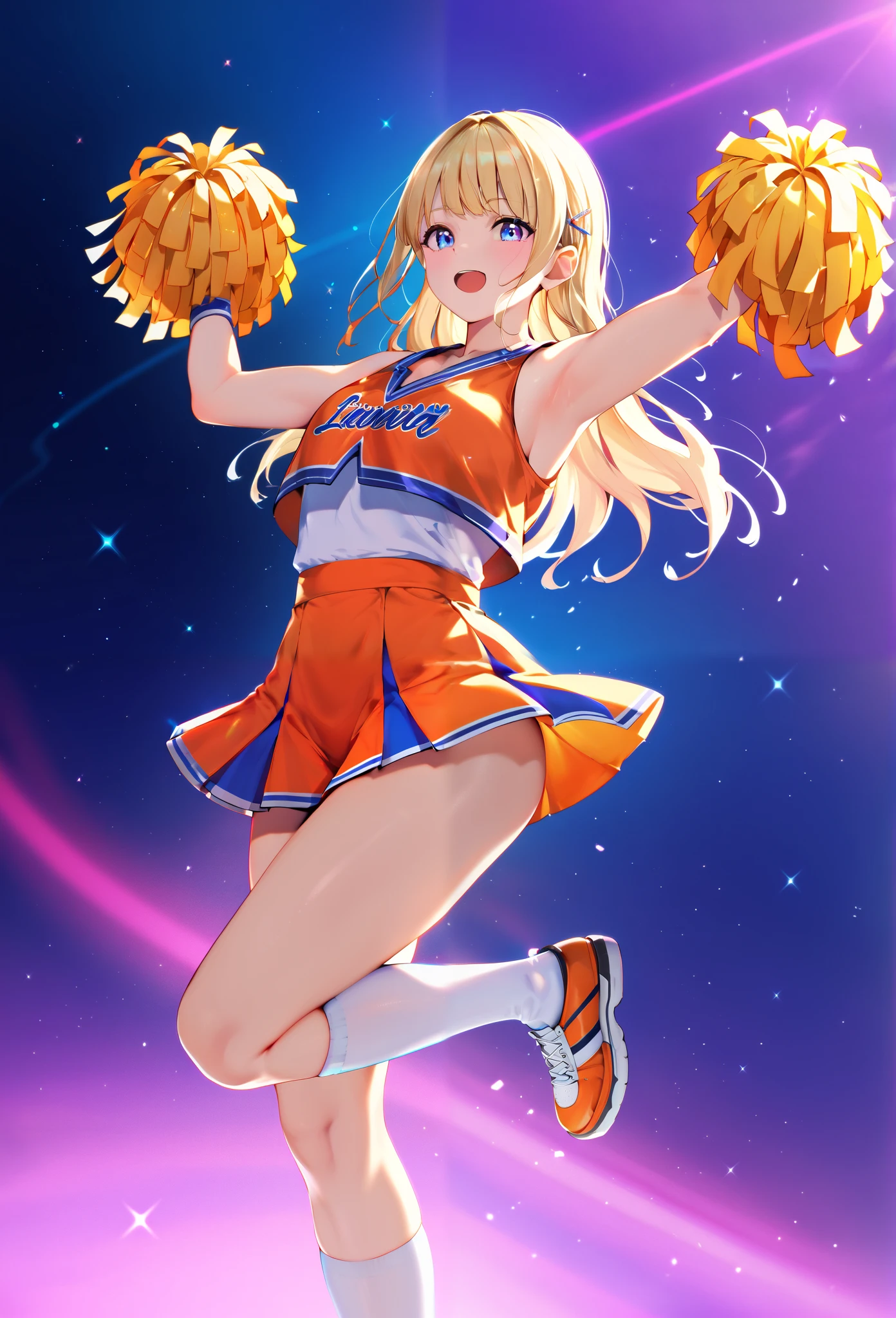 high quality, (best quality,4k,8k,highres,masterpiece:1.2),ultra-detailed,multiple cheerleaders,energetic dynamic jumping poses,beautiful girls,detailed facial features,long beautiful hair,colorful cheerleading uniforms,bright lighting,vibrant colors,action scene,high energy,dramatic composition