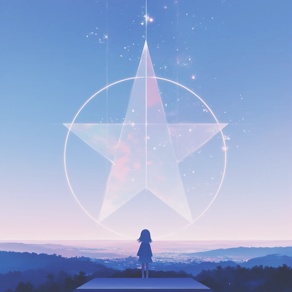  simple style ， vector graphics，Journey，Back，Grandstand， starry sky ，Lonely， blue