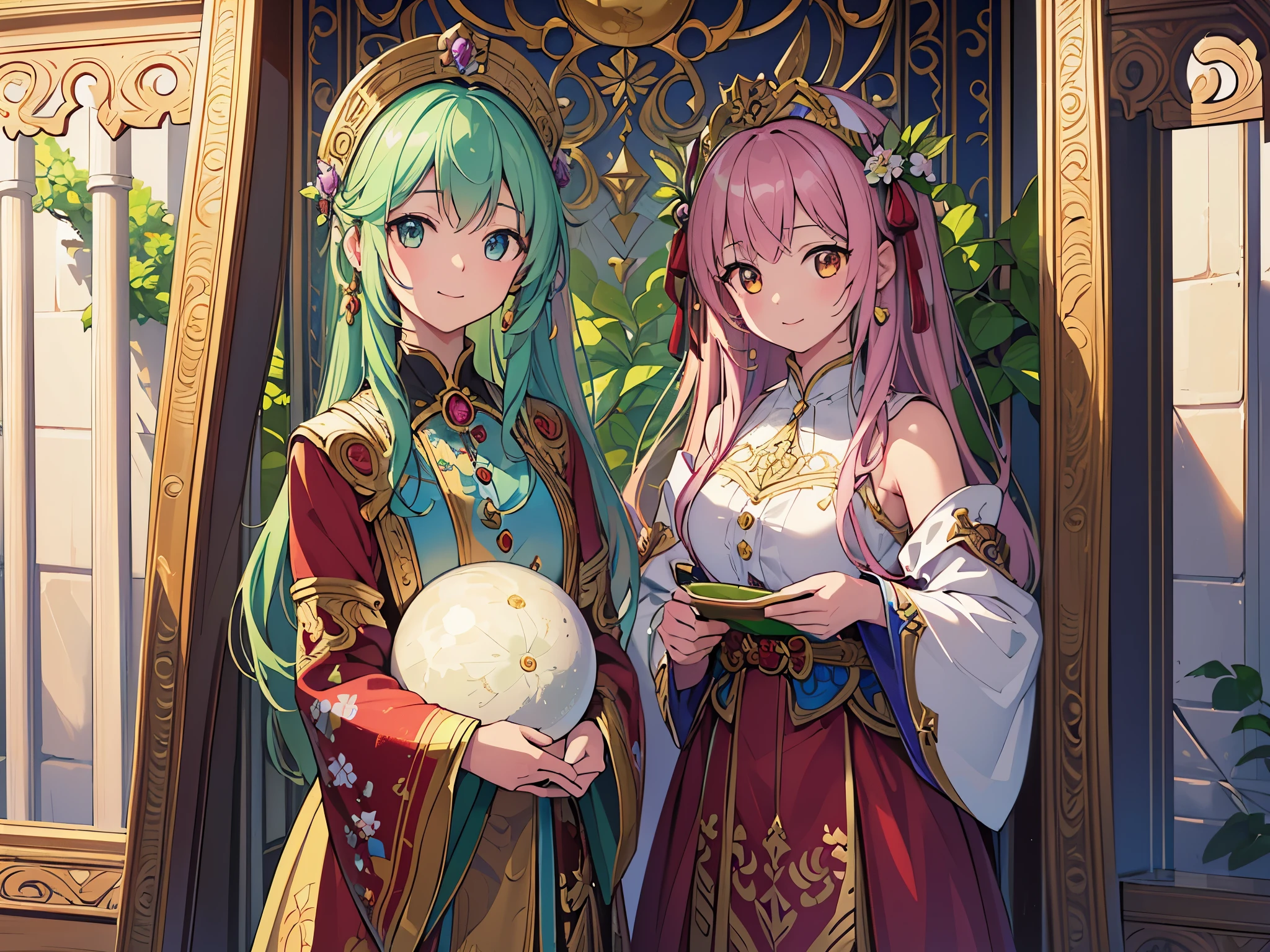 (( top quality)),( super high resolution),( super detailed),( detailed description ),(( best CG )),( Best Artwork ),Ultra-detailed art, Amazing Painted Art ,( Fine Details:1.5), flower gate,  Momoka Smiles Ran, Twin Moon 