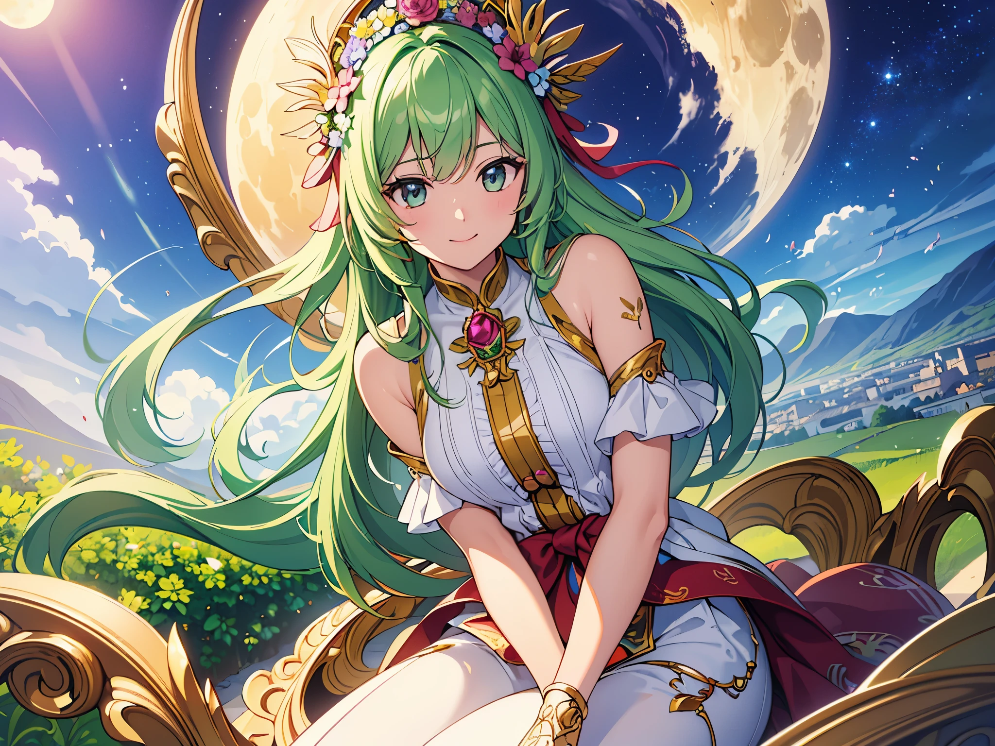 (( top quality)),( super high resolution),( super detailed),( detailed description ),(( best CG )),( Best Artwork ),Ultra-detailed art, Amazing Painted Art ,( Fine Details:1.5), flower gate,  Momoka Smiles Ran, Twin Moon 