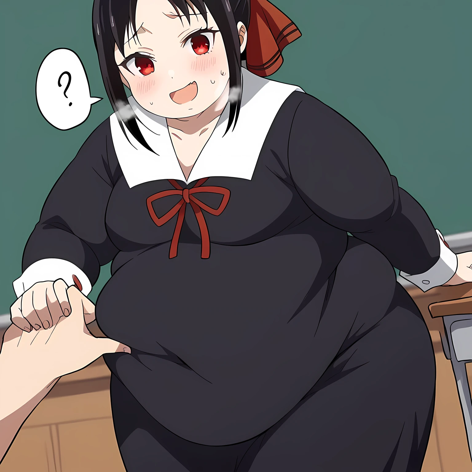(masterpiece, best quality), 1girl, black hair, medium length hair, slightly chubby , (Wide hips, Thick thighs, plump ass, fat ass,), Scared, thick, view the viewer, angry, bound arms, arms back behind, (tight bell-bottom leggings, green cardigan, glasses) in school buildinasterpiece), absurderes, Intricate details, Improvised gag, tape gag, gagged, tape bondage, laying down on the floor