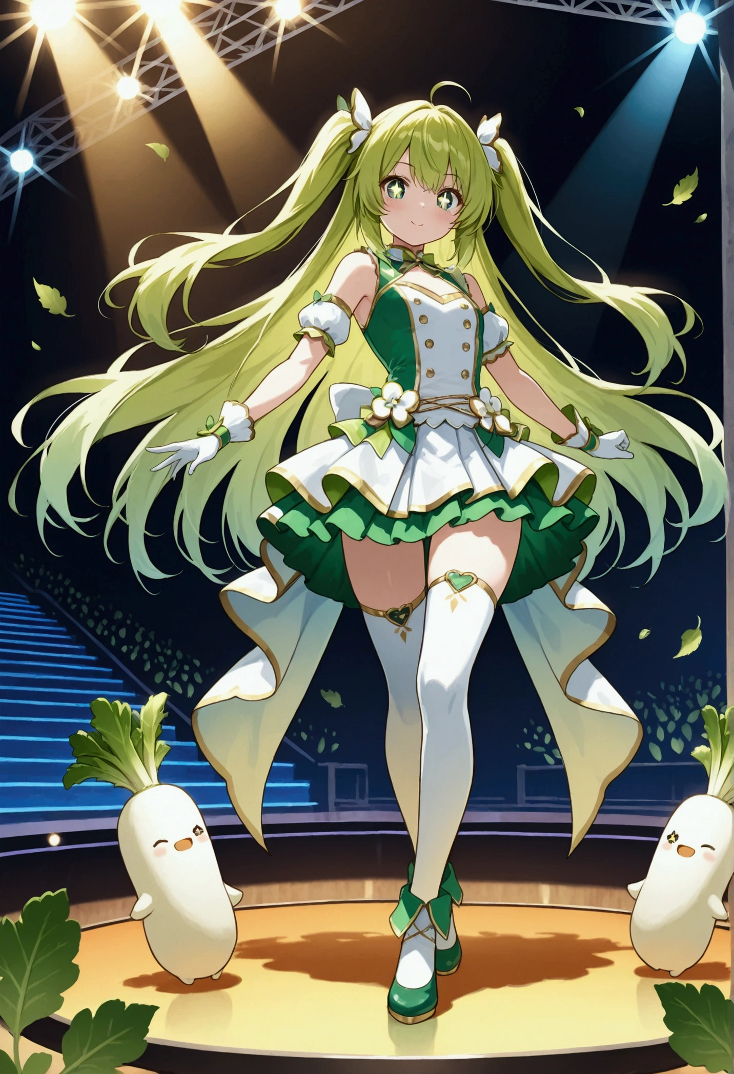 girl、No panties、pussy、open vagina、Long Hair、Green Hair、Moe sleeves、smile、The skirt is turned up,、the juice is coming out of my crotch、blush、ケモミミ、