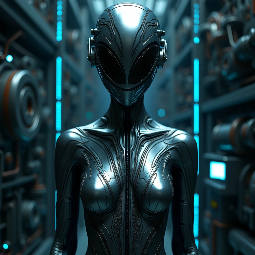 "Mix of alien dolphins inside a futuristic medical research lab serving human alien spirit bodies, Slender-bodied alien inside alien cell regeneration room, Giant multifaceted eye alien exploring alien hologram, Alien in futuristic alien costume inside the extraterrestrial genetic healing lab, Ete-Grey pink and purple alien in innovative alien environment, alien with telepathic abilities inside the alien medical research center, Curious and affectionate hybrid alien inside the futuristic alien laboratory, alien with multiverse view through the almond pupil inside the healing alien light chamber, Alien with bio-organic appendages on an alien humanoid body at the Alien Science Laboratory, alien with telepathic texture details inside the portrait of a humanoid alien, alien exploring the alien environment with advanced 3D modeling technology, Alien in futuristic costume with surreal lighting effects inside the futuristic alien room, alien with alien cybernetic implants in an alien medical research lab, alien with digitally enhanced alien atmosphere, Blue alien with elongated head inside an alien cell regeneration laboratory."
