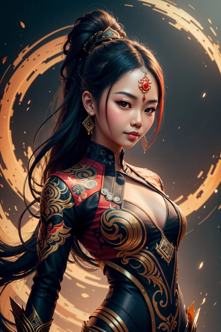 (best quality), (perfect body), (perfect face), (1girl), sexy samurai woman, wearing sexy samurai armor, holding a decorative samurai sword in the ready position, athletic body, long flowing black hair, smoke swirling around, leaves floating in the air, fire in the background, HDR, 4K, 3D