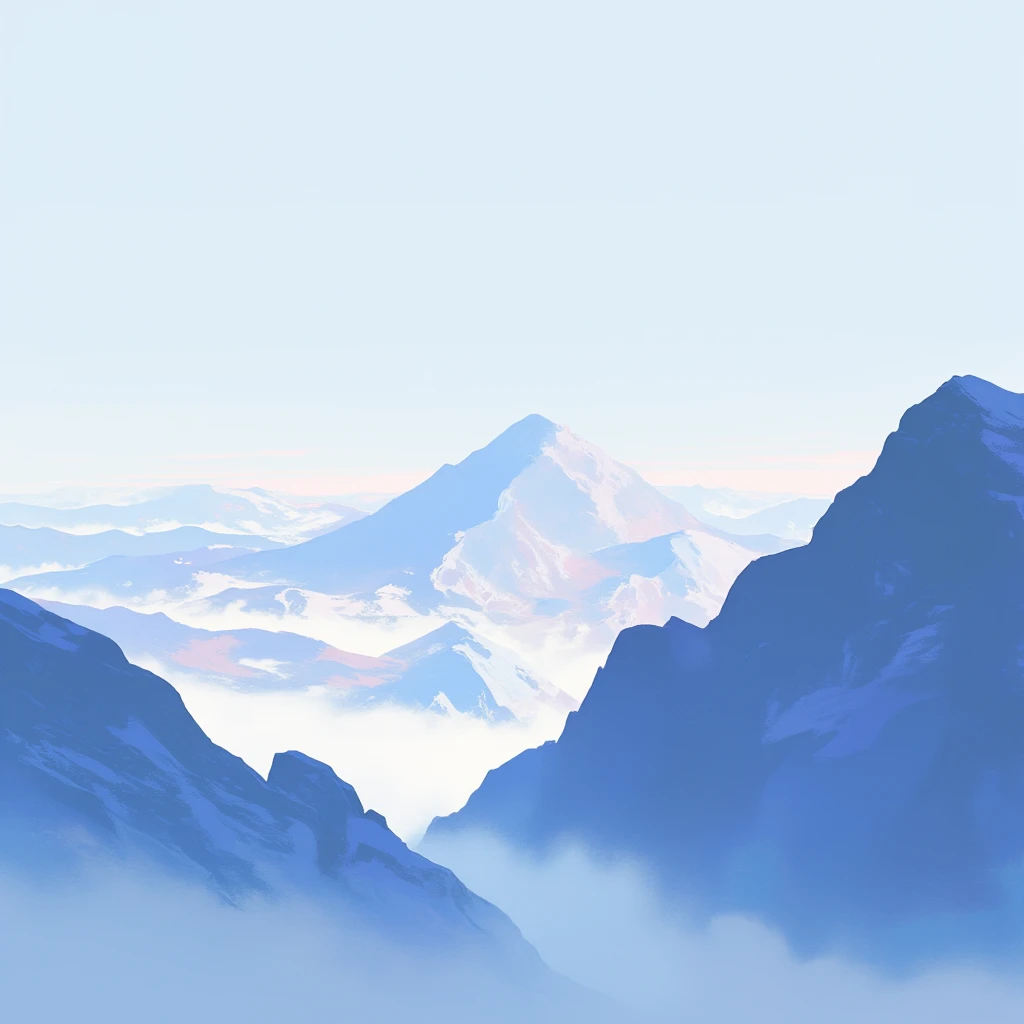  simple style ， vector graphics，Mountains，Lonely， blue