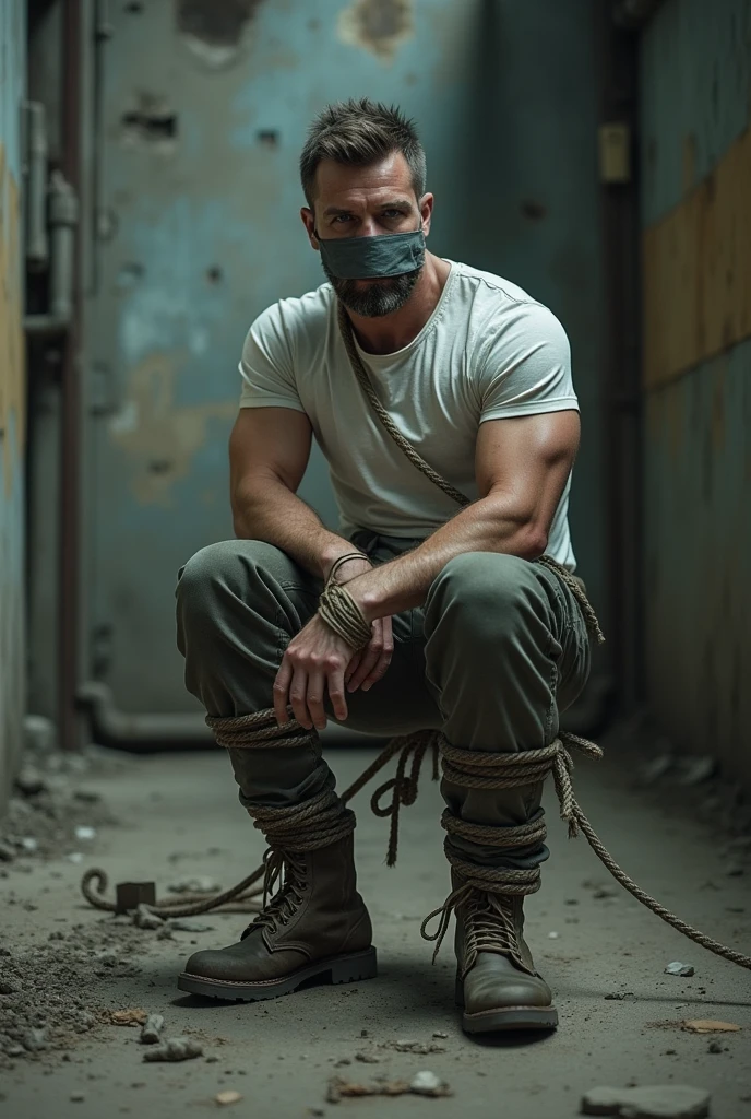a man who is tied up and gagged