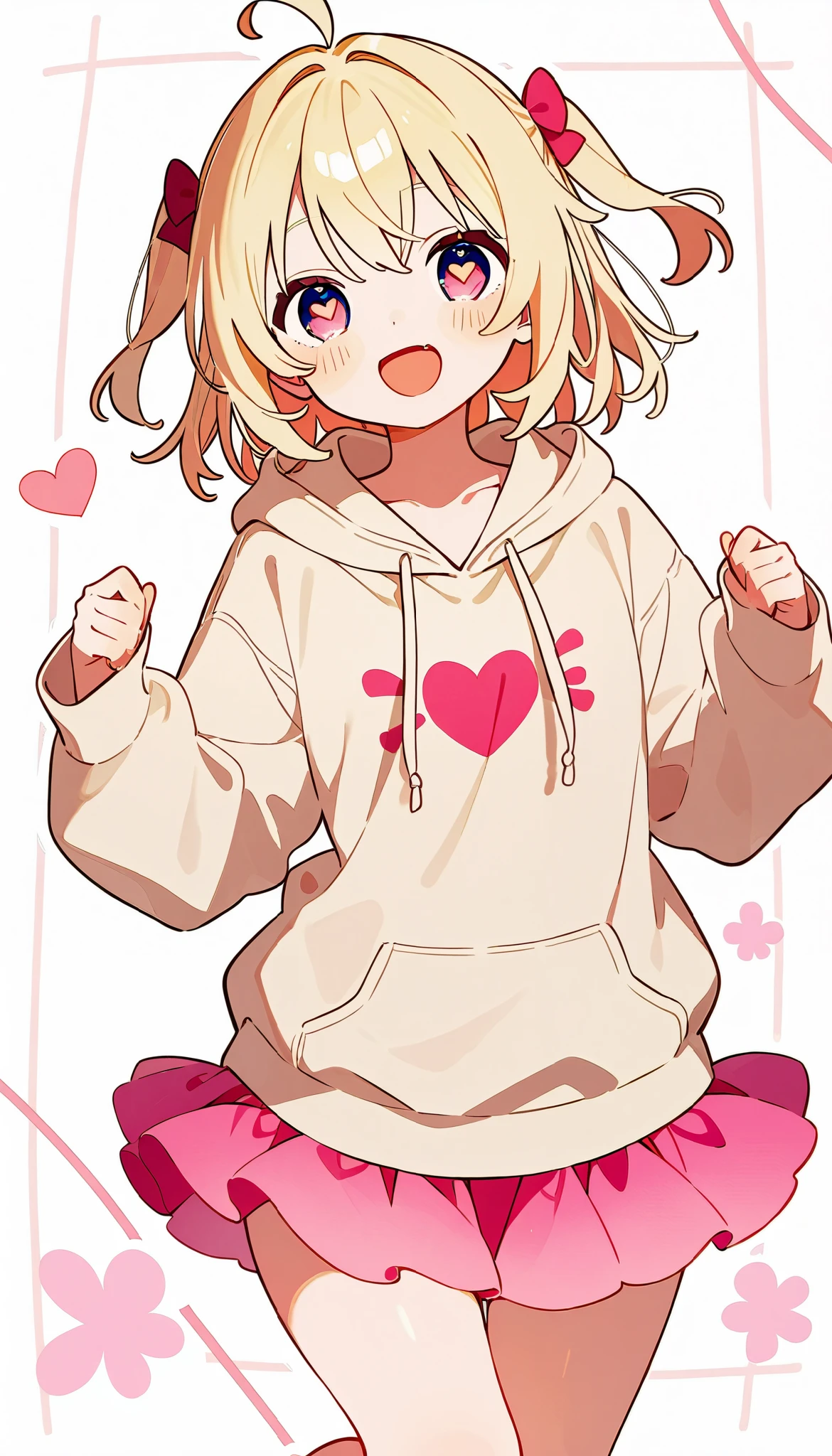 (Crossdresser),blonde low twintails,hoodie,Joyful expression,Groin bulge