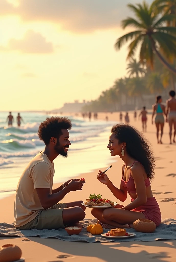 Realistic man and wife 25-35 years old, On the Caribbean boat, black hair, brown eyes, eating açaí , with friends Ultra HD, high qualiy, best qualityer, high resolution, 8k, 16K