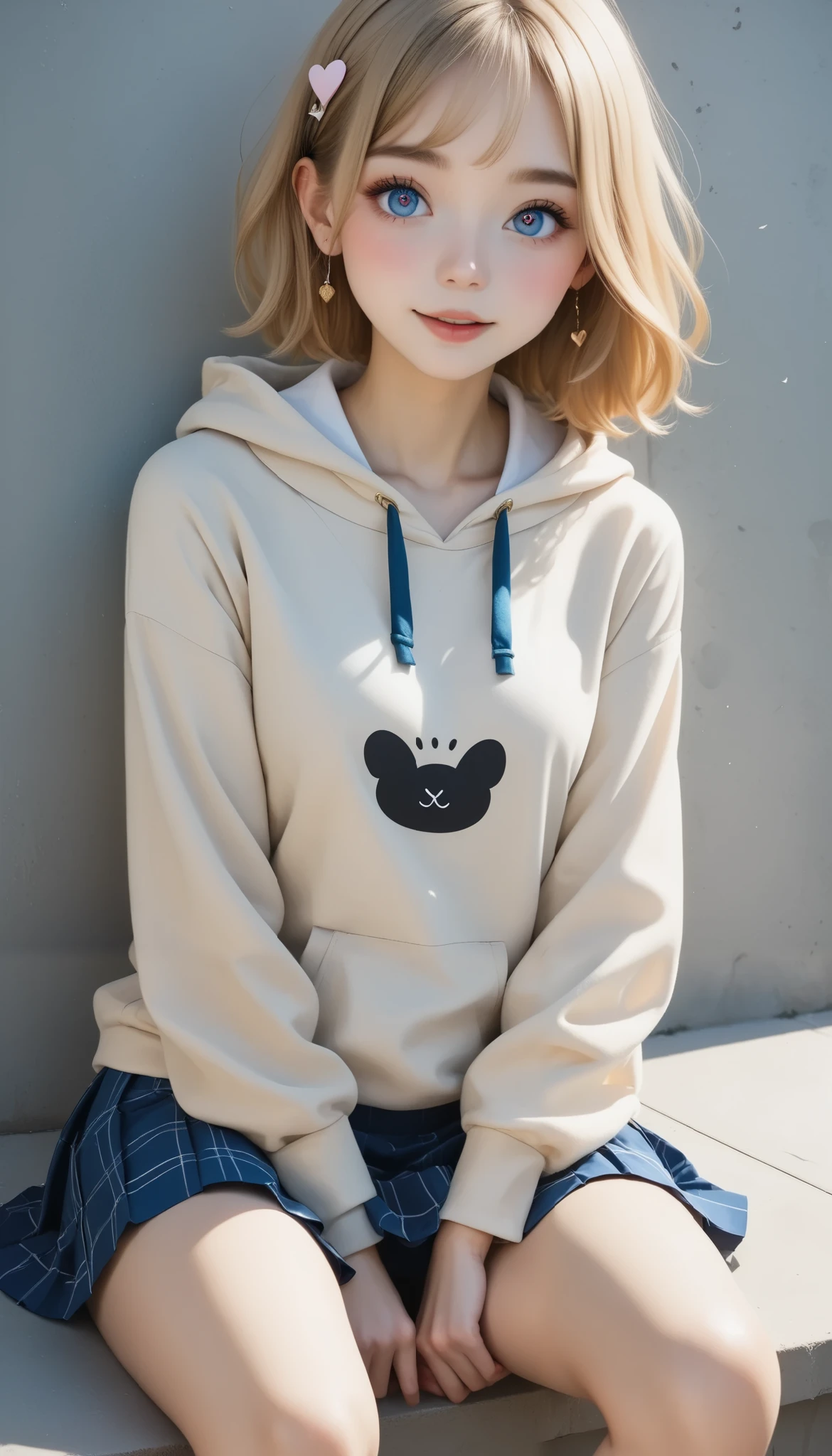 ((( Cowboy Shots)))、(((Angle above the knee)))、  has cute eyes 、  shaped pupils {x} seriousness is visible、❤Shaped student  、 Heart Shaped Eyes 、  cute face、  Portraits、  cute hoodie  、  beige hoodie 、  culotte skirt、茶色の  culotte skirt